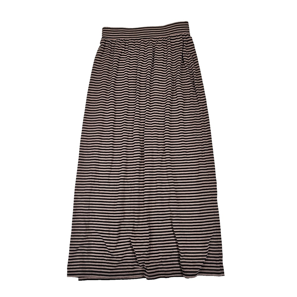 Ann Taylor Loft Maxi Skirt Women Small‎ Black Tan Striped Rayon Work Preppy Chic